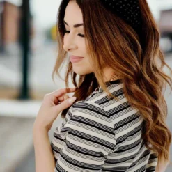 Gradient Striped Solid Collar Tee 10 Gradient Striped Solid Collar Tee -Women's Clothing Store JAN2025BECCA0149