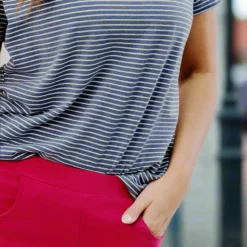 Heathered Micro Striped Tee -Women's Clothing Store JAN2025BECCA0158