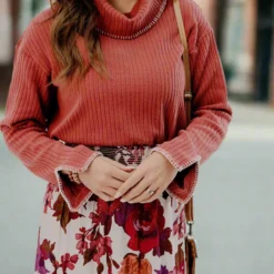 Stitched Trim Cowl Neck Sweater