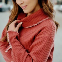 Stitched Trim Cowl Neck Sweater -Women's Clothing Store JAN2025BECCA0196