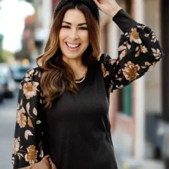 Vintage Roses Sleeve Solid Body Blouse -Women's Clothing Store JAN2025BECCA0216