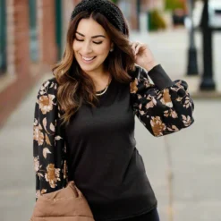 Vintage Roses Sleeve Solid Body Blouse -Women's Clothing Store JAN2025BECCA0217