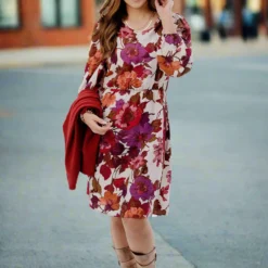 Vivacious Floral Long Sleeve Dress -Women's Clothing Store JAN2025BECCA0276