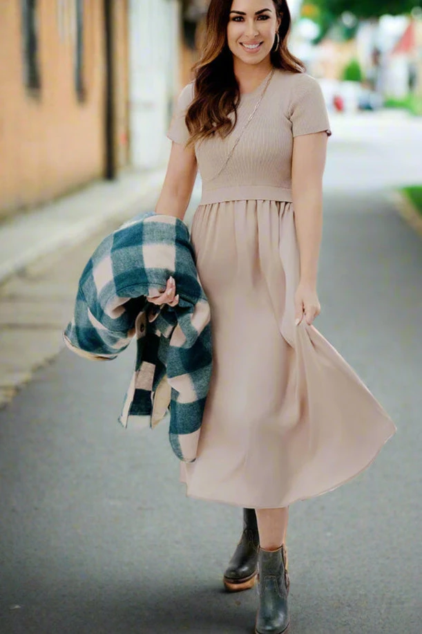 Knit Top Faux Layered Midi Dress 1 Knit Top Faux Layered Midi Dress