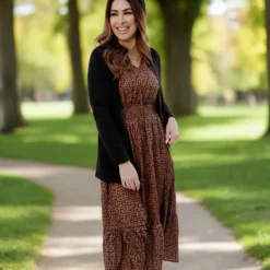 Sketched Floral Cinched Trim Midi Dress -Women's Clothing Store JAN2025BECCA0395