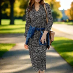 Sketched Floral Cinched Trim Midi Dress -Women's Clothing Store JAN2025BECCA0425