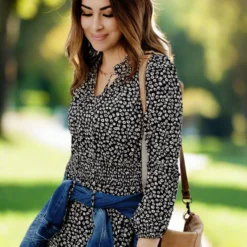 Sketched Floral Cinched Trim Midi Dress -Women's Clothing Store JAN2025BECCA0428