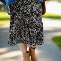 Sketched Floral Cinched Trim Midi Dress -Women's Clothing Store JAN2025BECCA0430