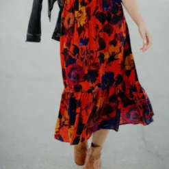 Vivacious Floral Ruffle Bottom Maxi Skirt -Women's Clothing Store JAN2025BECCA0438