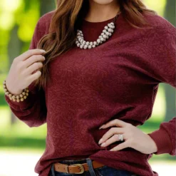 Paisley Textured Sweatshirt -Women's Clothing Store JAN2025BECCA0470