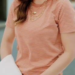 Heathered Micro Striped Tee -Women's Clothing Store JAN2025BECCA0531