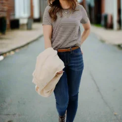 Heathered Micro Striped Tee -Women's Clothing Store JAN2025BECCA0556