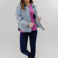 Light Acid Washed Denim Shacket -Women's Clothing Store JAN 2025BECCA0035