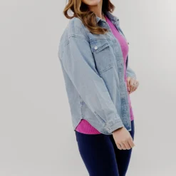 Light Acid Washed Denim Shacket -Women's Clothing Store JAN 2025BECCA0036