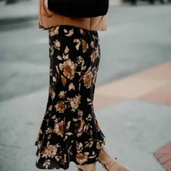 Vintage Roses Ruffle Bottom Maxi Skirt -Women's Clothing Store JAN 2025BECCA0247