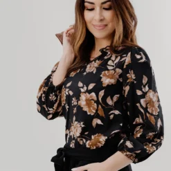 Vintage Roses 3/4 Sleeve V Blouse