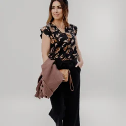 Vintage Roses Short Sleeve V Blouse -Women's Clothing Store JAN 2025BECCA0352