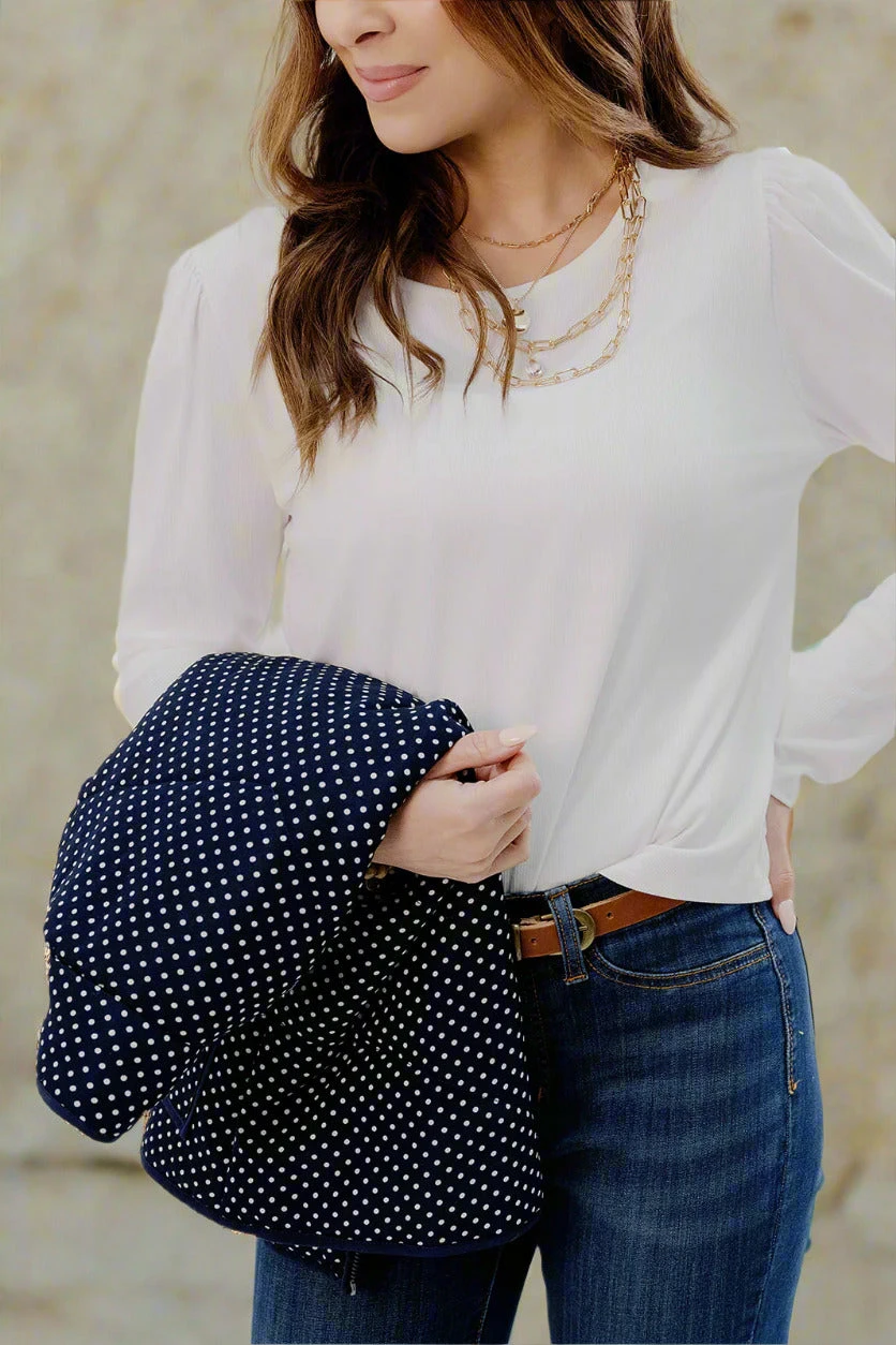 Ribbed Gathered Shoulder Long Sleeve Tee 4 Ribbed Gathered Shoulder Long Sleeve Tee - Image 4