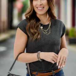 Heavily Ribbed Dolman Sleeve Tee -Women's Clothing Store JAN 2025BECCA0608