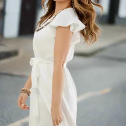 Flutter Sleeve Faux Wrap Dress -Women's Clothing Store JANweek3 becca0049