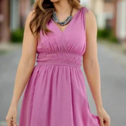 Tie Strap Cinched V Tank Dress