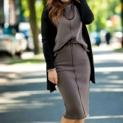 Lightly Ribbed Mid Seam Midi Skirt -Women's Clothing Store JANweek3 becca0179