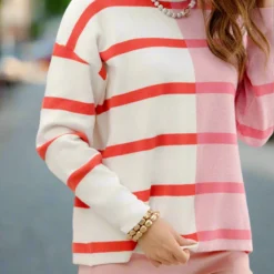 Contrasting Two Tone Striped Sweater