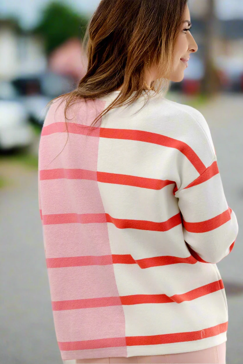 Contrasting Two Tone Striped Sweater 5 Contrasting Two Tone Striped Sweater - Image 5