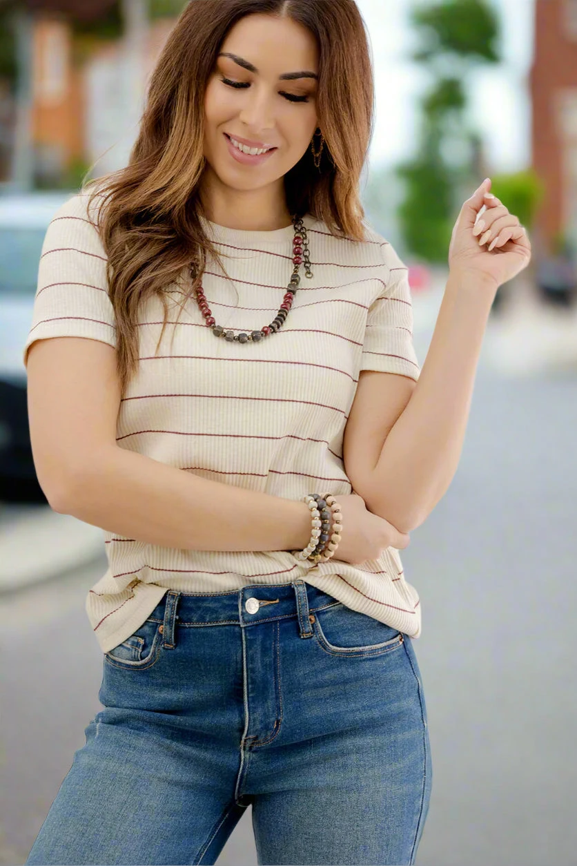 Micro Striped Ribbed Tee 3 Micro Striped Ribbed Tee - Image 3