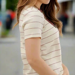 Micro Striped Ribbed Tee 19 Micro Striped Ribbed Tee -Women's Clothing Store JANweek3 becca0408