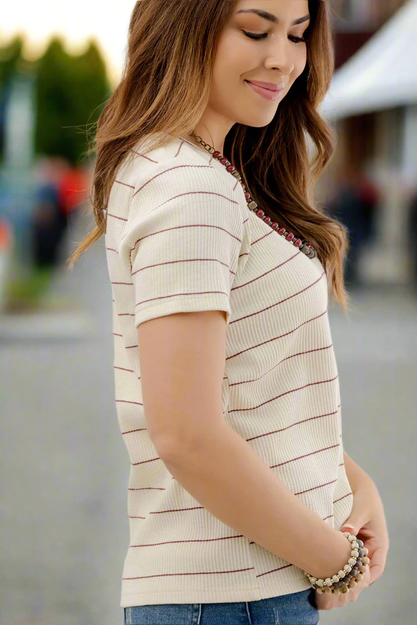 Micro Striped Ribbed Tee 6 Micro Striped Ribbed Tee - Image 6