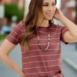 Micro Striped Ribbed Tee 17 Micro Striped Ribbed Tee -Women's Clothing Store JANweek3 becca0416