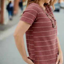 Micro Striped Ribbed Tee 21 Micro Striped Ribbed Tee -Women's Clothing Store JANweek3 becca0418