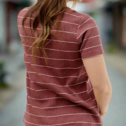 Micro Striped Ribbed Tee 22 Micro Striped Ribbed Tee -Women's Clothing Store JANweek3 becca0419