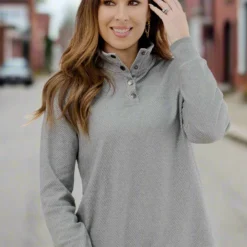 Lightly Ribbed Four Button Pullover