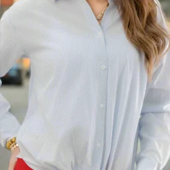 Striped Twist Bottom Button Up Blouse -Women's Clothing Store JANweek3 becca0667