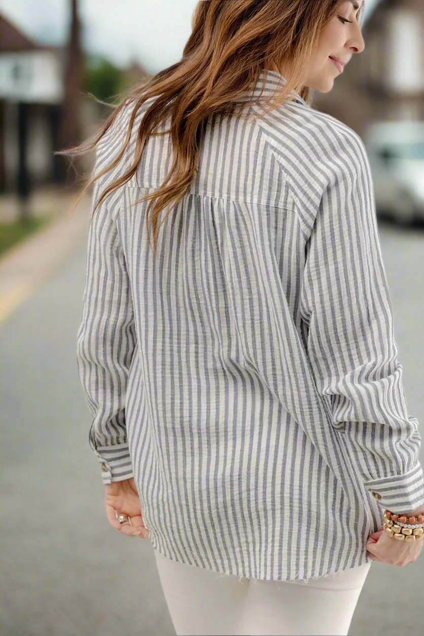 Raw Edge Seersucker Button Up 3 Raw Edge Seersucker Button Up - Image 3