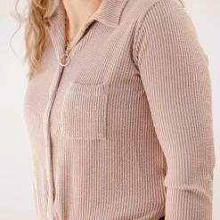 Heavily Ribbed Single Pocket Shacket -Women's Clothing Store Jan2nd week0024