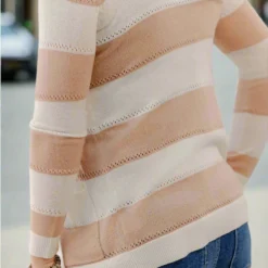 Cutout Accents Striped Cardigan -Women's Clothing Store Jan2nd week0079