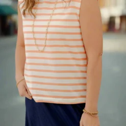 Bold Striped Solid Collar Tank 18 Bold Striped Solid Collar Tank -Women's Clothing Store Jan2nd week0100