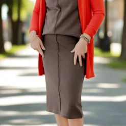 Lightly Ribbed Mid Seam Midi Skirt -Women's Clothing Store Jan2nd week0178