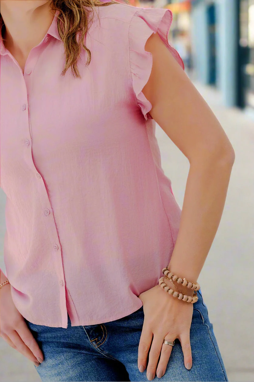 Flutter Trim Button Up Blouse 3 Flutter Trim Button Up Blouse - Image 3