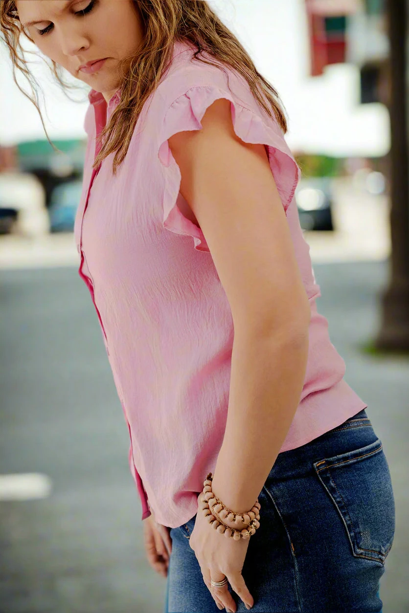 Flutter Trim Button Up Blouse 2 Flutter Trim Button Up Blouse - Image 2