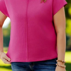 Lightly Ribbed Mid Seam Tee -Women's Clothing Store Jan2nd week0228