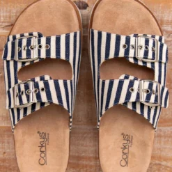 Corky's Dash Navy Natural Stripe Sandals