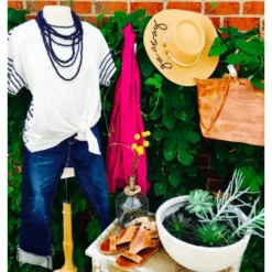 Striped Back Front Knot Tee