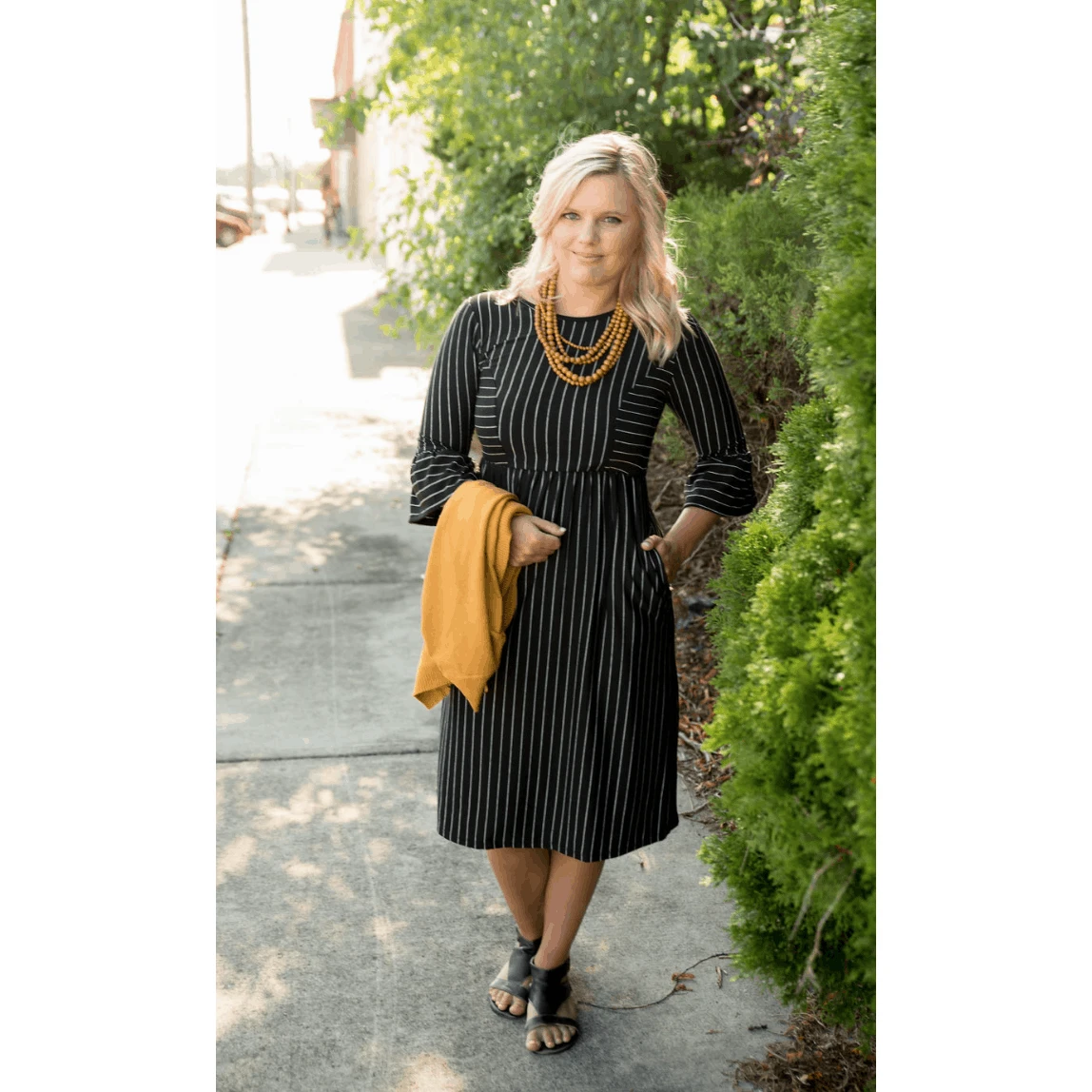 Black Flutter Striped Dress 2 Black Flutter Striped Dress - Image 2