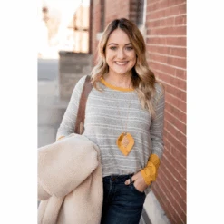 Solid Accent Dual Striped Long Sleeve Tee -Women's Clothing Store Screen Shot 2020 01 17 at 1.58.25 PM