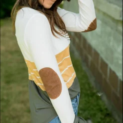 White/Striped/Solid Blocked Elbow Patch Tee -Women's Clothing Store ScreenShot2023 02 01at12.39.00PM 427136