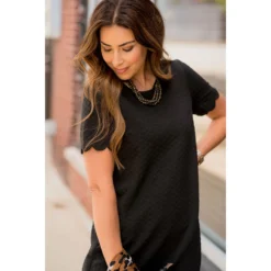 Short Sleeve Textured Scalloped Swing Dress -Women's Clothing Store bb 0472 746f56a6 bbe9 4b6d baa9 ee821b29793d